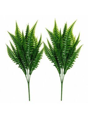 2 UV Resistant Artificial Fern Bushes Faux Fern Greenery Outdoor Fern Stems Farm